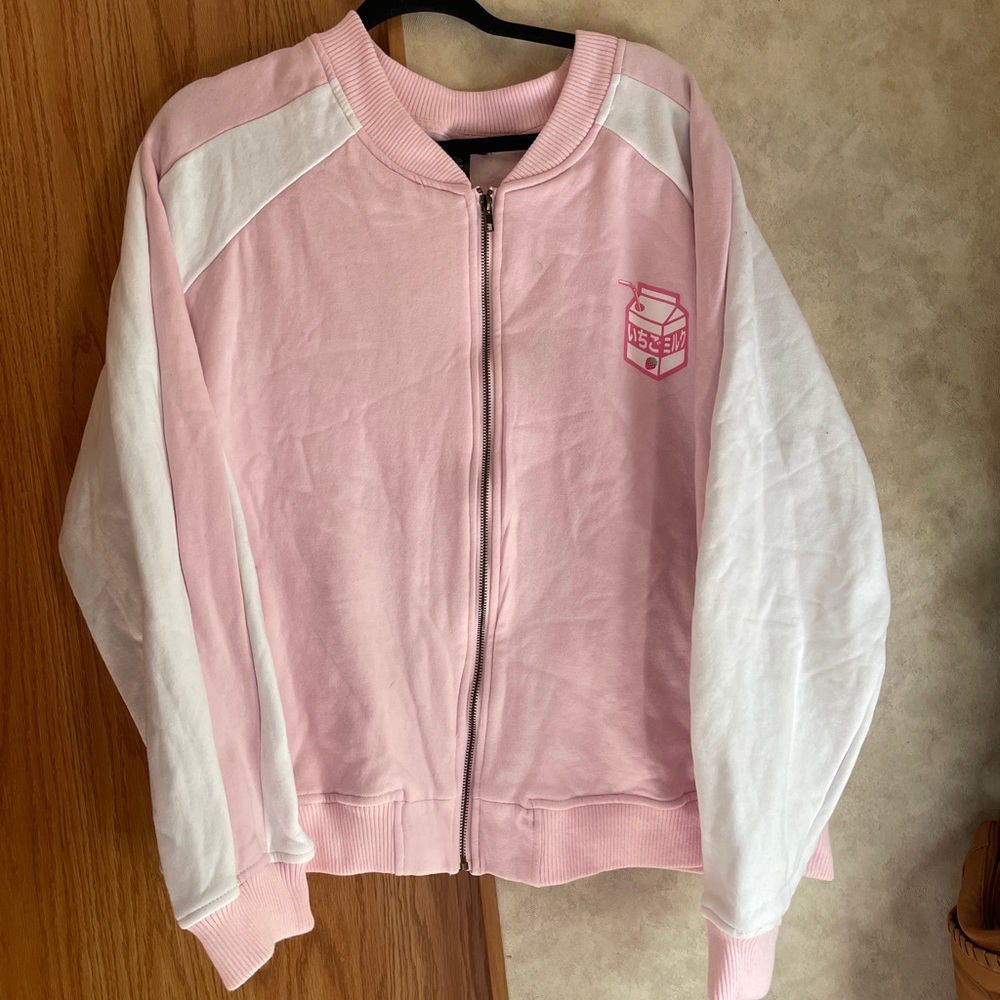 Hot Topic Strawberry Milk Zip Up Jacket
